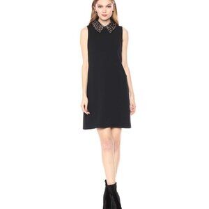 BETSEY JOHNSON Size 12 Black Sleeveless Dress with Embellished Collar